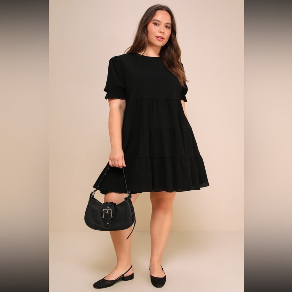 NWT | Lulu’s Favorite Day Black Puff Sleeve Tiered Mini Dress | XL | Black